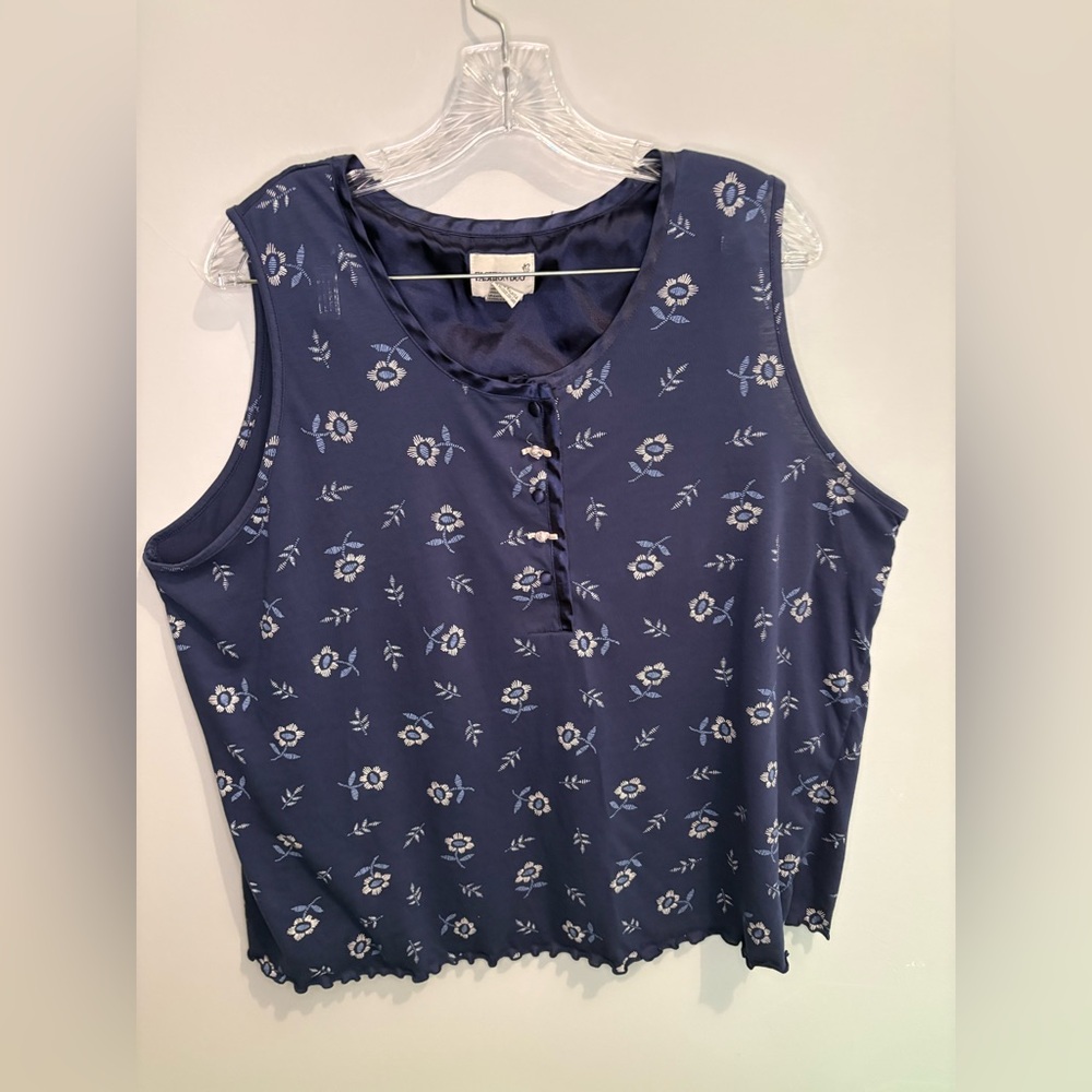 Fashion Bug Womenβs Size 22 / 24 Navy Sleeveless Blouse Floral Y2K Rose Satin - Picture 3 of 15